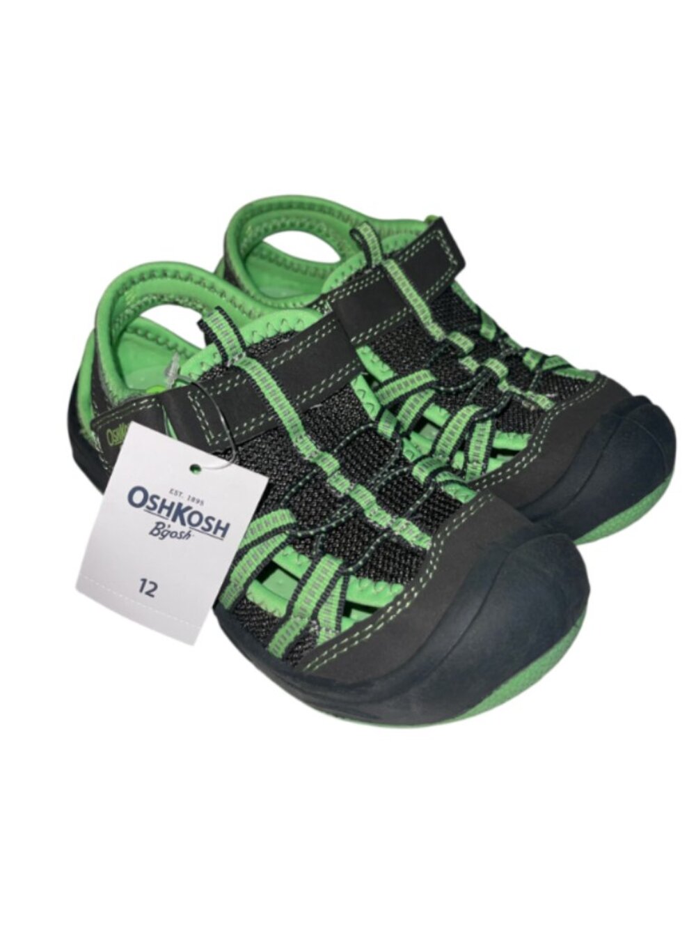 New w/ Tags Children's Sz 12 Gray Lime Green Fisherman Bumper Toe Sandals Shoes